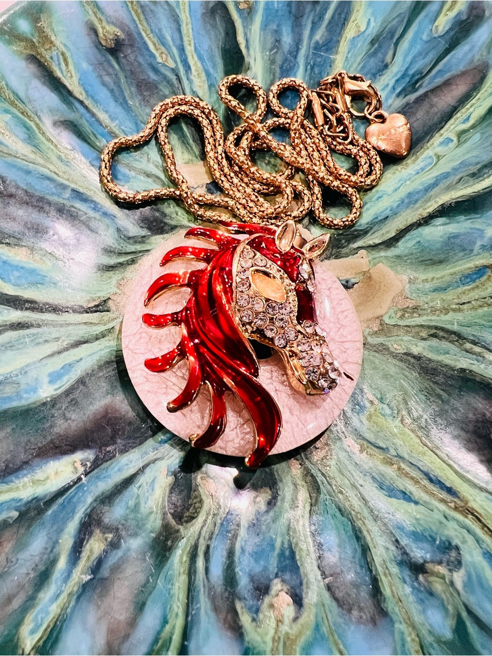 Betsey Johnson Gold-Tone Red Enamel & Crystal Horse Head Necklace
